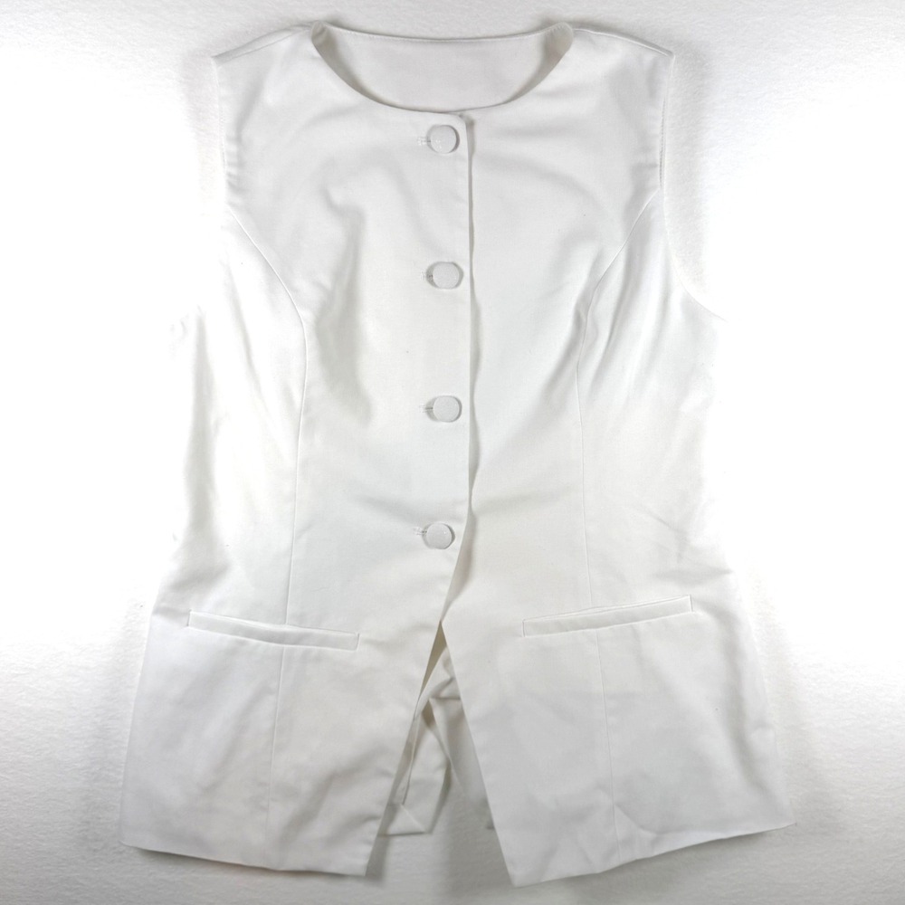 Commense White Linen Blend Tailored Button Front Vest Sleeveless Top Medium - Picture 3 of 7
